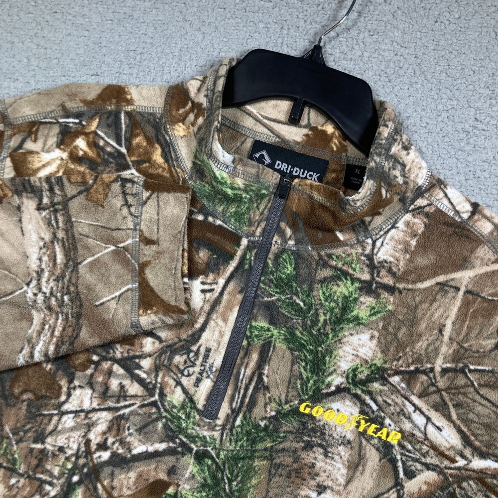 Goodyear 1/4 Zip Pullover Mens XL Brown Dri Duck Realtree Camo Fleece Hunting